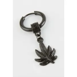 Yaprak Erkek Çelik Küpe-Siyah