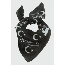 Ay Yıldız Atatürk Desenli Bandana 50X50-Siyah
