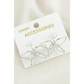 Çiçek Oval Metal Küpe-Gümüş Rengi