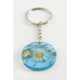 Papatya Epoksi Anahtarlık-Mavi