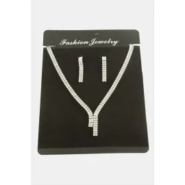 Tamtur Baget Zirkon Taşlı Lüks Set Kolye 7 mm-Gümüş Rengi