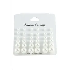 Kartlı İnci Küpe 30 Adet-Beyaz