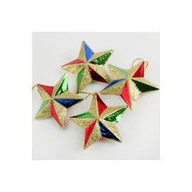 4 Adet Simli Yıldız Yılbaşı Ağaç Süsü 7 Cm-Sarı