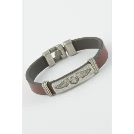 Çift Başlı Kartal Suni Deri Bileklik-Bordo