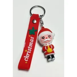 Yılbaşı Noel Baba Silikon Anahtarlık-Kırmızı
