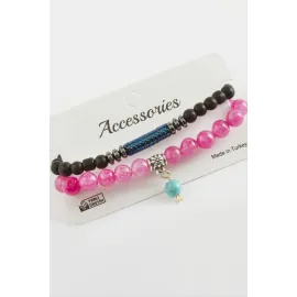 2 Adet Hematit Ceyt Doğaltaş Bileklik-Pembe