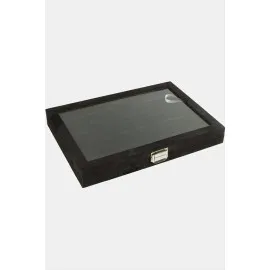 Cam Kapaklı Anfora Kumaş Kelepçe Yüzük Standı 24X34 Cm-Siyah