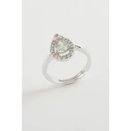 Damla Zirkon Taşlı Yüzük-Gümüş Rengi