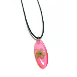 Kartopu Çiçeği Oval Epoksi Kolye-Açık Pembe