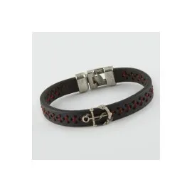 Çapa Figürlü Kaliteli Suni Deri Bileklik-Siyah