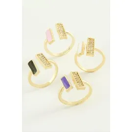 Dikdörtgen Taşlı Mineli Eklem Yüzük-Sarı