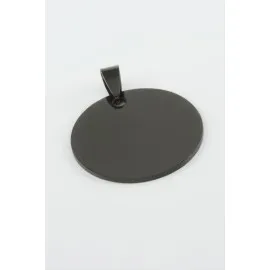 Yuvarlak İsim Yazılabilir Çelik Kolye Ucu 3 cm-Siyah