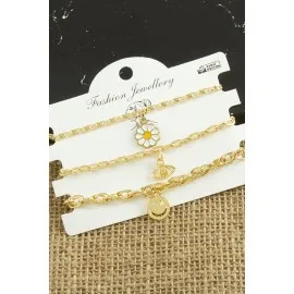 3 Adet Papatya Trend Zincir Bileklik-Sarı