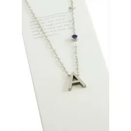 Gümüş Renkli Harfli Çelik Kolye-A