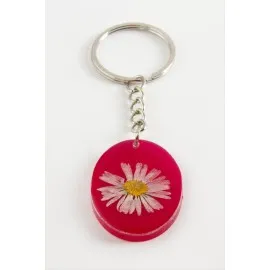 Papatya Oval Epoksi Anahtarlık-Pembe