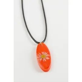 Papatya Oval Epoksi Kolye-Turuncu