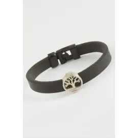 Hayat Ağacı Kaliteli Suni Deri Bileklik-Gümüş Rengi