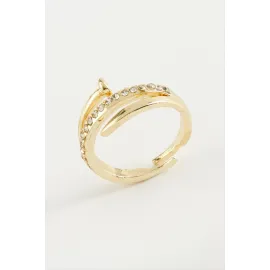 Çivi Taşlı Yüzük-Gümüş Rengi