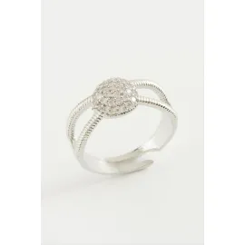 Yuvarlak Taşlı Yüzük-Gümüş Rengi