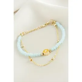 Papatya Zincir Kristal Bileklik-Açık Mavi