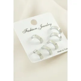 6 Adet Yarım Halka Küpe 1 cm-Gümüş Rengi