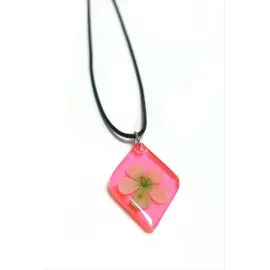 Kartopu Çiçeği Baklava Dilimli Epoksi Kolye-Açık Pembe