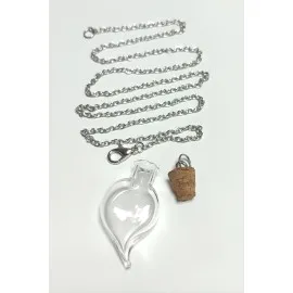 Mantar Kapaklı Boş Fanus Canlı Kolye-Gümüş Rengi