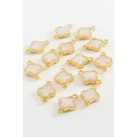 Çiçek Çift Kulplu Mineli Bileklik Ve Kolye Ucu Aparatı 1 Adet-Krem