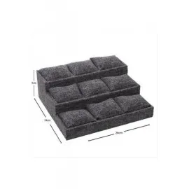 3 Basamaklı Keten Kumaş Yastıklı Stand-Kırmızı