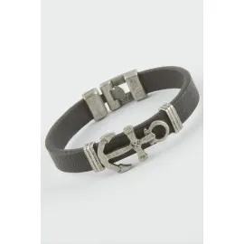 Çapa Suni Deri Bileklik-Siyah