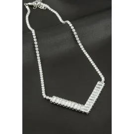 Üçgen Tamtur Zirkon Taşlı Lüks Kolye 8 Mm-Gümüş Rengi