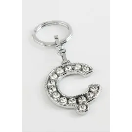 Gümüş Renkli Taşlı Harf Anahtarlık-Ç