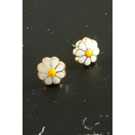 Papatya Mineli Minik Küpe-Beyaz