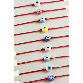 Nazar Cam İp Bileklik-Kırmızı