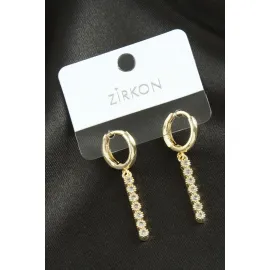 Çubuk Zirkon Taşlı Küpe-Sarı