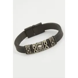 Kuru Kafa Kaliteli Mıknatıslı Suni Deri Bileklik-Siyah