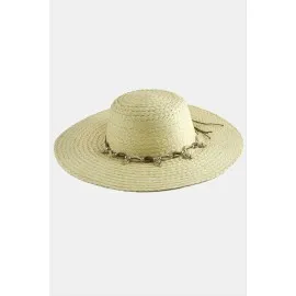 Üçgen Deniz Kabuğu Hasır Şapka-Bej