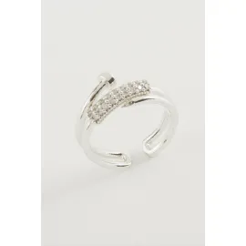 Çivi Zirkon Taşlı Yüzük-Gümüş Rengi