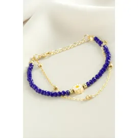 Papatya Zincir Kristal Bileklik-Mavi