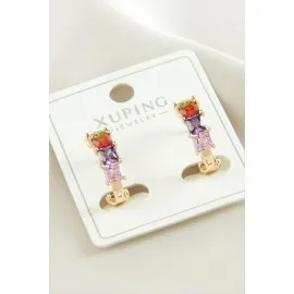 Xuping Zirkon Taşlı Lüks Çelik Küpe-Sarı