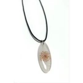 Sultanotu Çiçeği Oval Epoksi Kolye-Beyaz