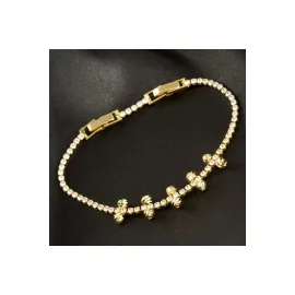 İnce Yuvarlak Tamtur Zirkon Taşlı Lüks Kararmaz Bileklik-Sarı