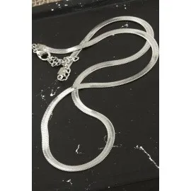 Yassı İtalyan Zincir Kolye 45 Cm-Gümüş Rengi
