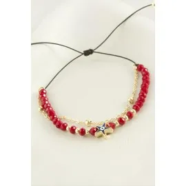 Deniz Yıldızı Kristal Zincirli Bileklik-Bordo