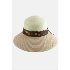 Benekli Fiyonglu Hasır Şapka-Açık Pembe