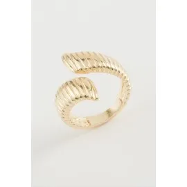 Oval Çizgili Metal Yüzük-Gümüş Rengi