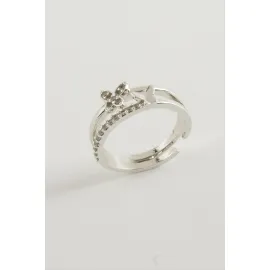 Kelebek Zirkon Taşlı Yüzük-Gümüş Rengi