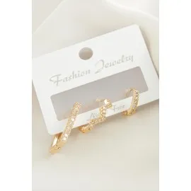 3 Adet Zikzak Zirkon Taşlı Küpe-Sarı