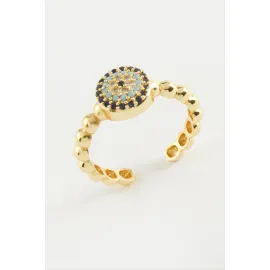 Nazar Zirkon Taşlı Yüzük-Gümüş Rengi