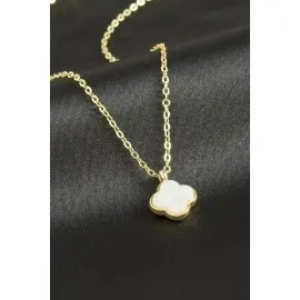 Çiçek Polyester Kolye-Krem